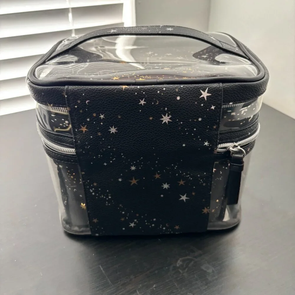 Victoria's Secret Black Clear Cosmetic Train Case with Gold Star Print - Picture 3 of 9
